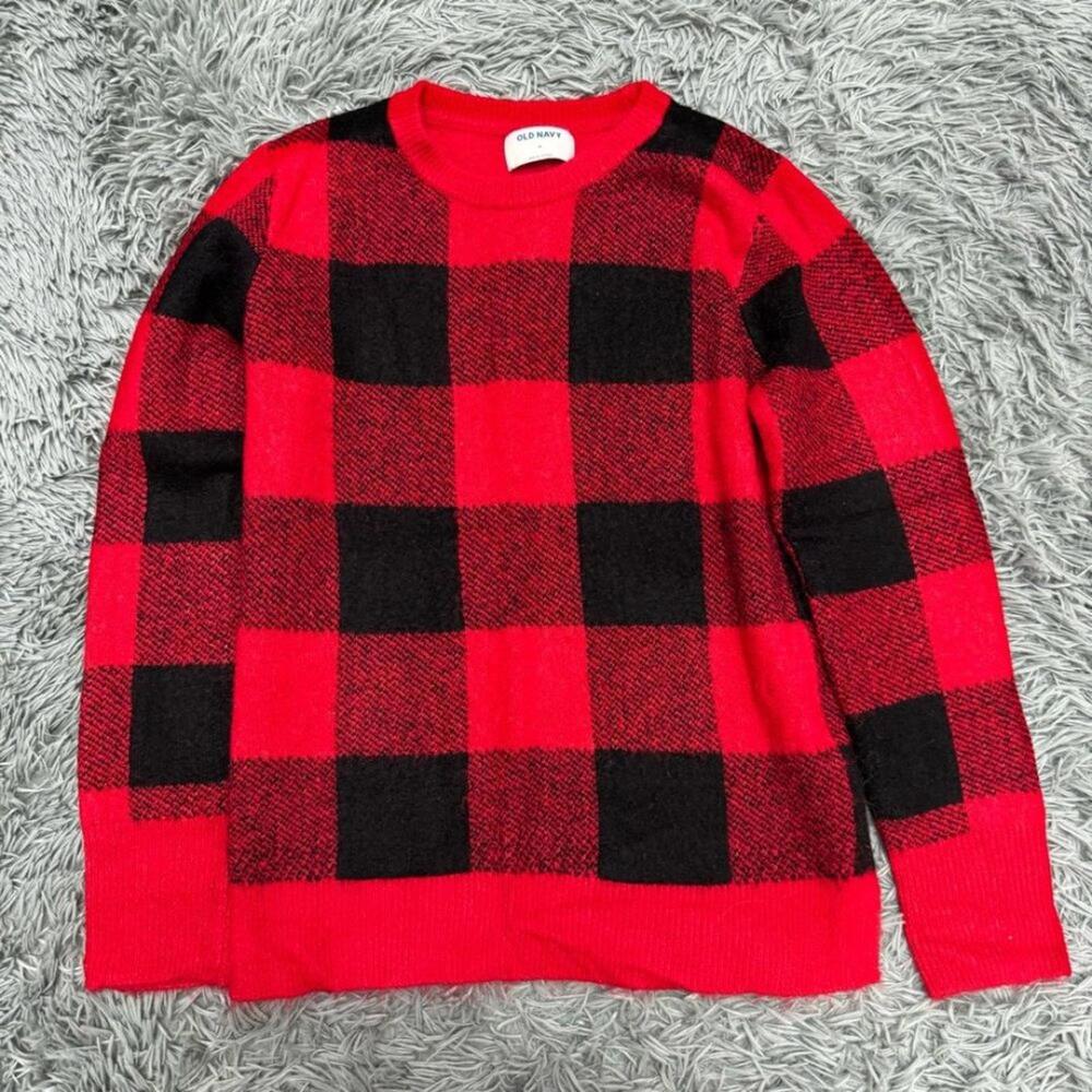 Old Navy Red Plaid Crewneck Sweater Size Medium